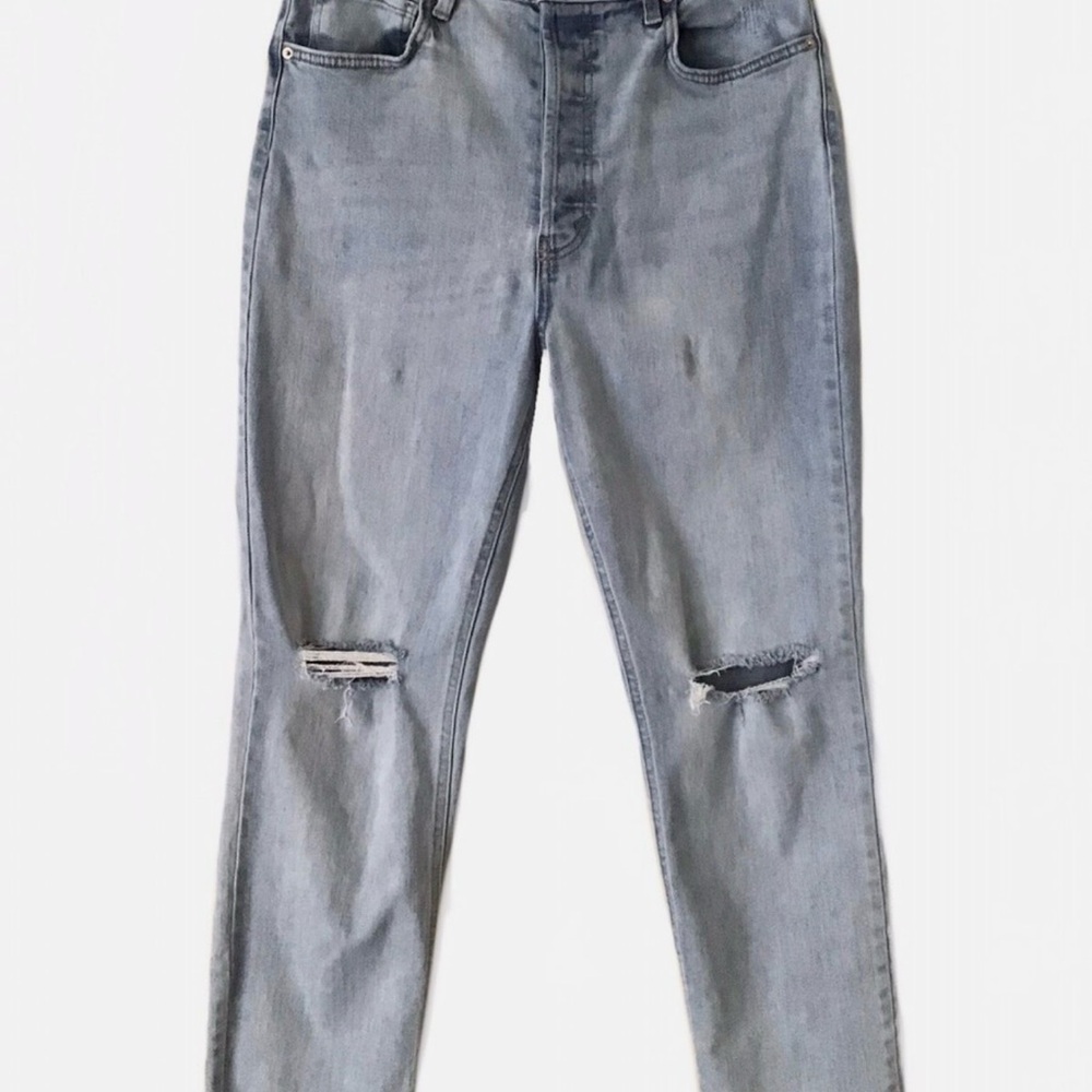 Wild Fable Jeans Womens Highest Rise Slim Straight Blue Raw Hem Distressed sz 6